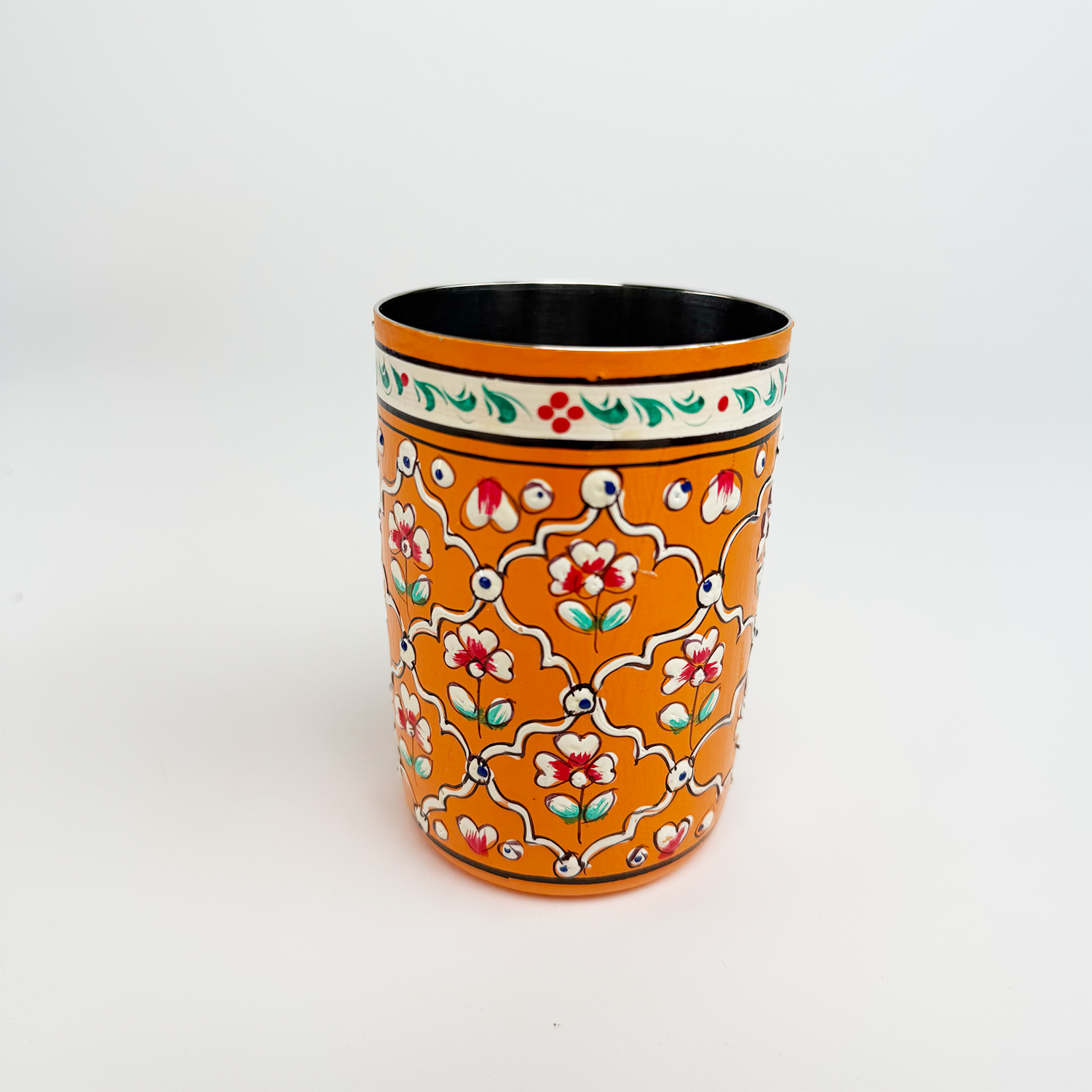Hand-painted Stainless Steel Cups / Set of 2 Enamel-Coated and Hand-Decorated Cups