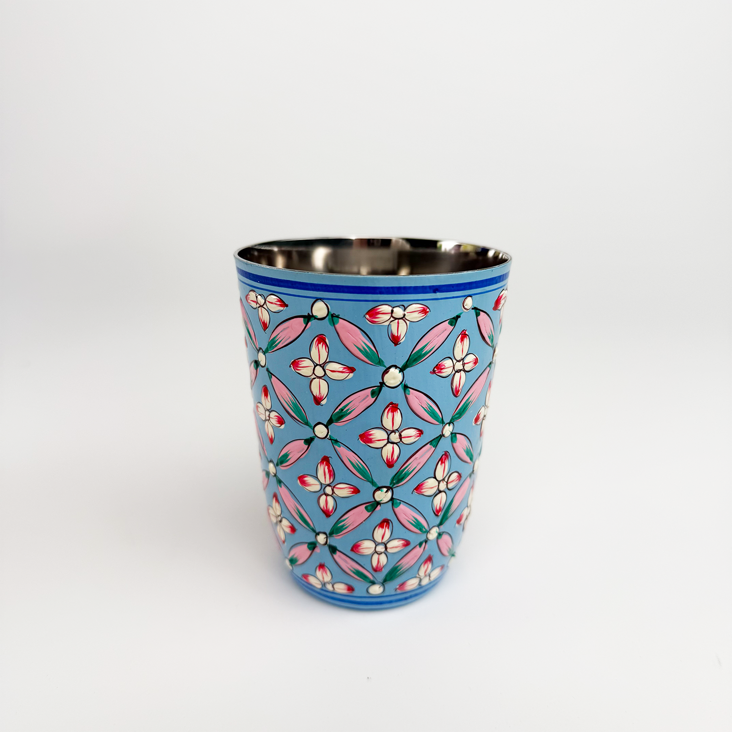 Hand-painted Stainless Steel Cups / Set of 2 Enamel-Coated and Hand-Decorated Cups