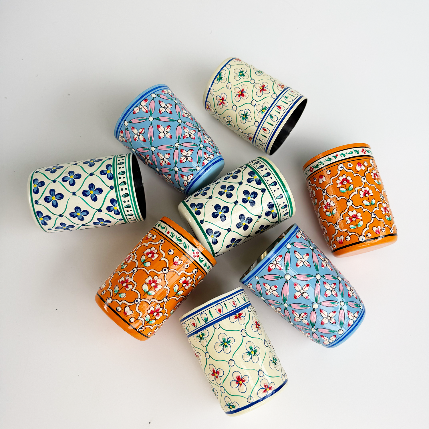 Hand-painted Stainless Steel Cups / Set of 2 Enamel-Coated and Hand-Decorated Cups